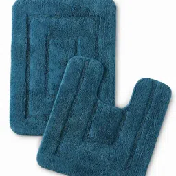 Saral Home Abstract Turquoise Cotton Anti Slip Bath Mats - Set of 2-28