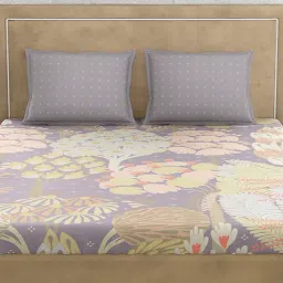 Petal Home Acadia Abstract Grey 300 TC Cotton Queen Size Bed Sheet with 2 Pillow Covers-image-64