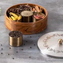 Nestroots Silver masala box Masala dani spice rack container for kitchen storage spice Organizer box-12