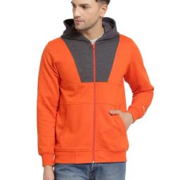 Kalt Orange Regular Fit Colour Block Hooded SweatShirt-image-62