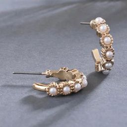 Accessorize London Super Classics Flower Pearl White & Golden Hoop Earrings-image-69