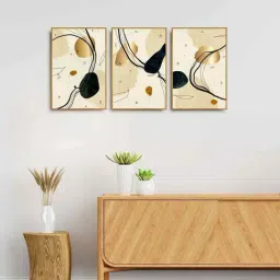 999Store Cream Canvas Wall Painting Panel With Fibre Frame - Set of 3-17