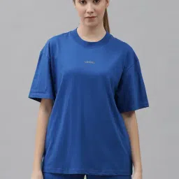 GRIFFEL Blue Cotton Oversized T-Shirt With Shorts-image-131