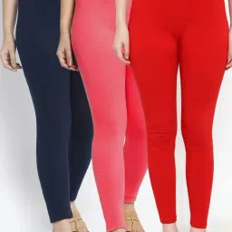 Gracit Red & Navy Mid Rise Leggings - Pack Of 3-picture-32