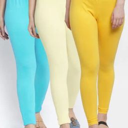 Gracit Yellow & Blue Mid Rise Leggings - Pack Of 3-image-77