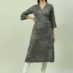 Biba Olive Green Printed A Line Kurta-picture-21