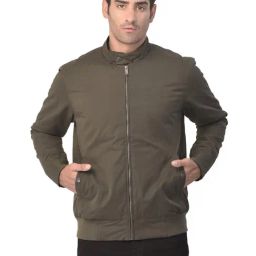 Woodland Olive Regular Fit Mandarin Collar Jacket-image-21