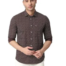 Basics Brown Cotton Slim Fit Printed Shirt-image-48