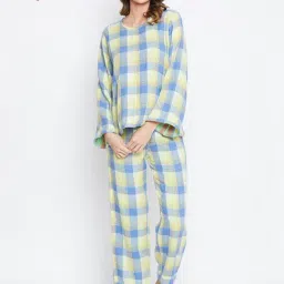 The Kaftan Company Multicolor Check Reversible Top With Pyjamas-image-18