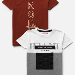 HELLCAT Maroon & Grey Printed T-Shirt (Pack Of 2)-image-57