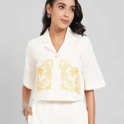 Akkriti By Pantaloons Snow White Cotton Regular Fit Embroidered Shirt-picture-7