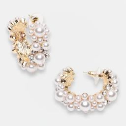 Sohi Gold Plated Party Pearls Hoop Earrings-1