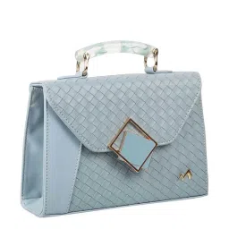 Metro Blue Synthetic Textured Satchel Handbag image 4