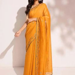 Fabindia Mustard Embellished Saree-image-14