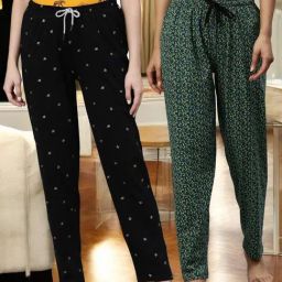 Kryptic Black & Black Cotton Relaxed Fit Printed Lounge Pant - Pack of 2-image-71