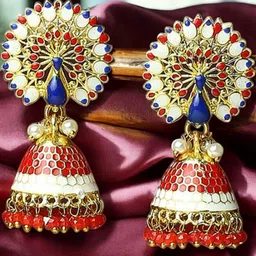 Anouk Peacock Shaped Jhumkas Earrings-image-63