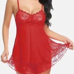 FIMS: Fashion is my Style Red Lace Work Babydoll With Thong-image-46