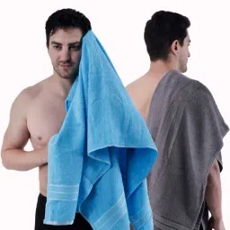 Dollar Electric Blue & Stone Grey 400 GSM 100% Cotton Bath Towels - Set of 2-image-92