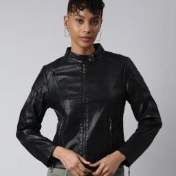 SHOWOFF Black Regular Fit Biker Jacket-14