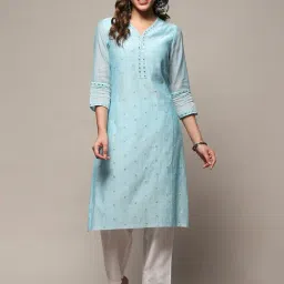 Biba Blue Embroidered Straight Kurta-image-74