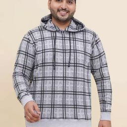 John Pride Grey Regular Fit Checks Hooded Sweatshirt-image-9