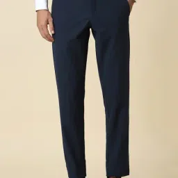 Men Navy Slim Fit Solid Formal Trousers-image-27