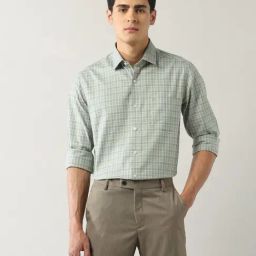 Arrow Green Cotton Slim Fit Checks Shirt-23