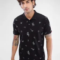 Spykar Black Slim Fit Printed Polo T-Shirt-picture-32