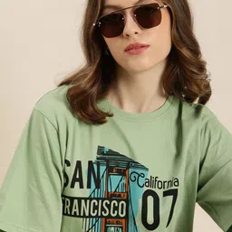 DILLINGER Sage Green Graphic Printed Pure Cotton Oversized Pure Cotton T-shirt-image-61