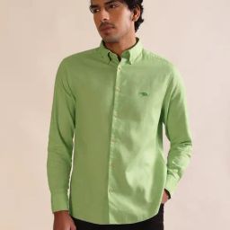 ANDAMEN Light Green Regular Fit Textured Cotton Shirt-45