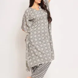 The Kaftan Company Grey Printed Kaftan Pyjamas Set image 4