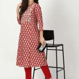 Saffron Threads Red Printed A Line Kurta image 4