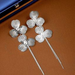Krelin Silver-Plated Rhinestones Studded Floral Shaped Drop Earrings-image-70