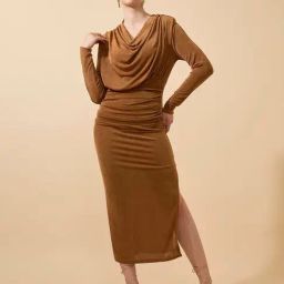 Showoff Camel Brown Regular Fit Dress-13