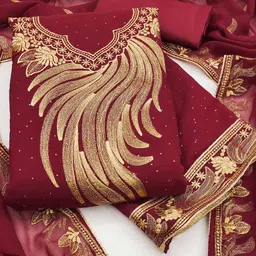 Peachmode Maroon Embroidered Unstitched Dress Material-image-40