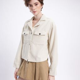 French Connection Notched Lapel Collar Drop Shoulder Corduroy Shacket image 3
