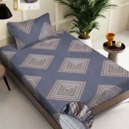 Klotthe Grey 300 TC Polycotton Single Elastic Book Fold Bedsheet with Pillow Cover-picture-14