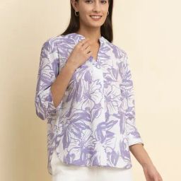 Fablestreet White & Lavender Cotton Floral Print Top-image-55