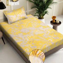 Klotthe Yellow 300 TC Polycotton Single Elastic Book Fold Bedsheet with Pillow Cover-image-52