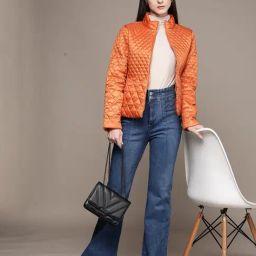 Label Ritu Kumar Orange Polyester Solid Puffer Jacket-image-24