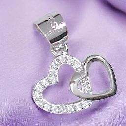 Taraash 925 Sterling Silver Double Heart Cubic Zirconia Pendant for Women-image-58