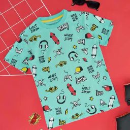 Pantaloons Junior Kids Alaskan Blue Cotton Printed T-Shirt-image-10