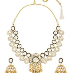 Zaveri Pearls Green Mere Meenakari Dazzling Stones Beads Embellished Necklace & Earring Set-14