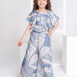 Peppermint Kids Blue & White Printed Jumpsuit-image-63