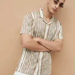 Fame Forever By Lifestyle Brown Regular Fit Striped Shirt-picture-0