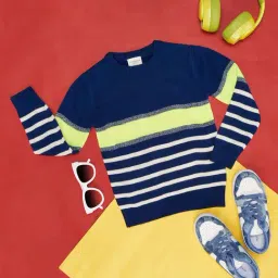 Pantaloons Junior Navy Blue Striped Regular Fit Sweater-image-38