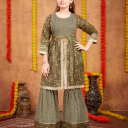 Aarika Kids Olive Printed Kurta with Gharara-image-91