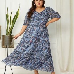 Miss Chase A+ Navy Georgette Relaxed Fit Floral Print Dress-picture-43