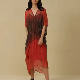 aarke Ritu Kumar Red Printed Kaftan A Line Dress With Camisole-image-4