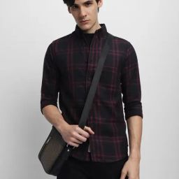 Dennis Lingo Black Cotton Slim Fit Checks Shirt-image-88